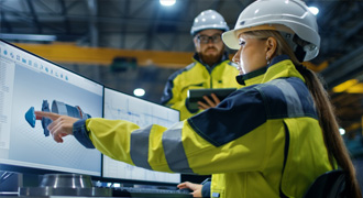 Factory worker using artificial intelligence.